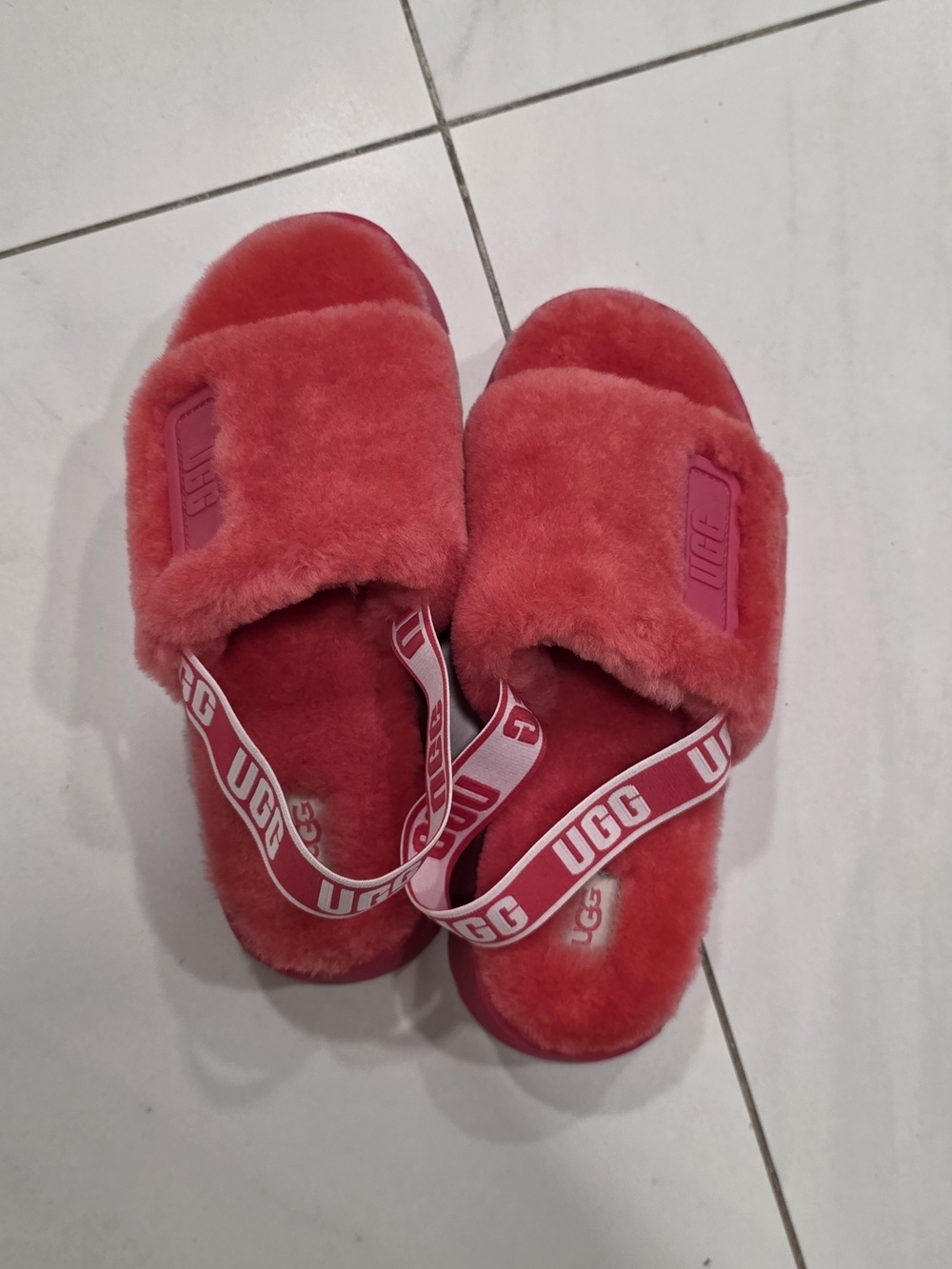 UGG Kids Plush Slide Sandals - Coral Pink